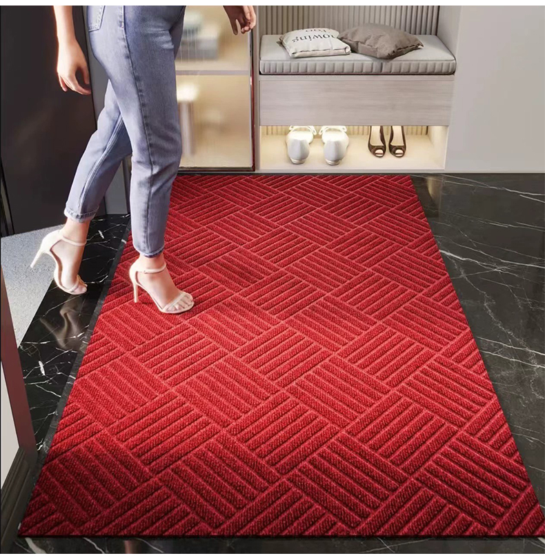 Non-slip door mat, Solid color rhombus kitchen carpet floor mat, easy to clean suitable for hallway, kitchen, bathroom: 45cmx45cm / Red