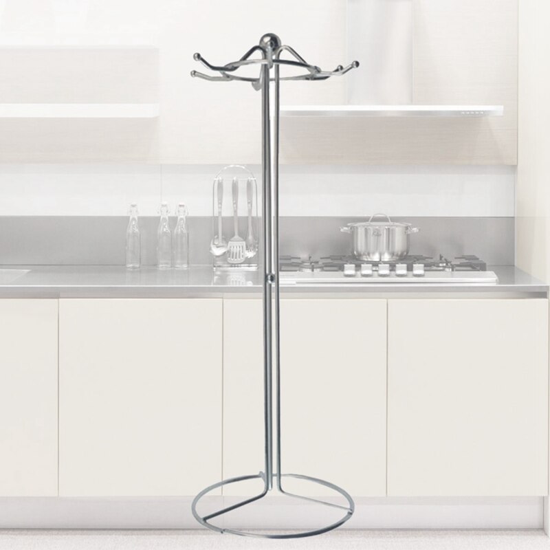 Roestvrijstalen keukenrek, multifunctioneel rek met 6 haken, rond kralenrek, lepelrek - rond rek keukenbenodigdheden