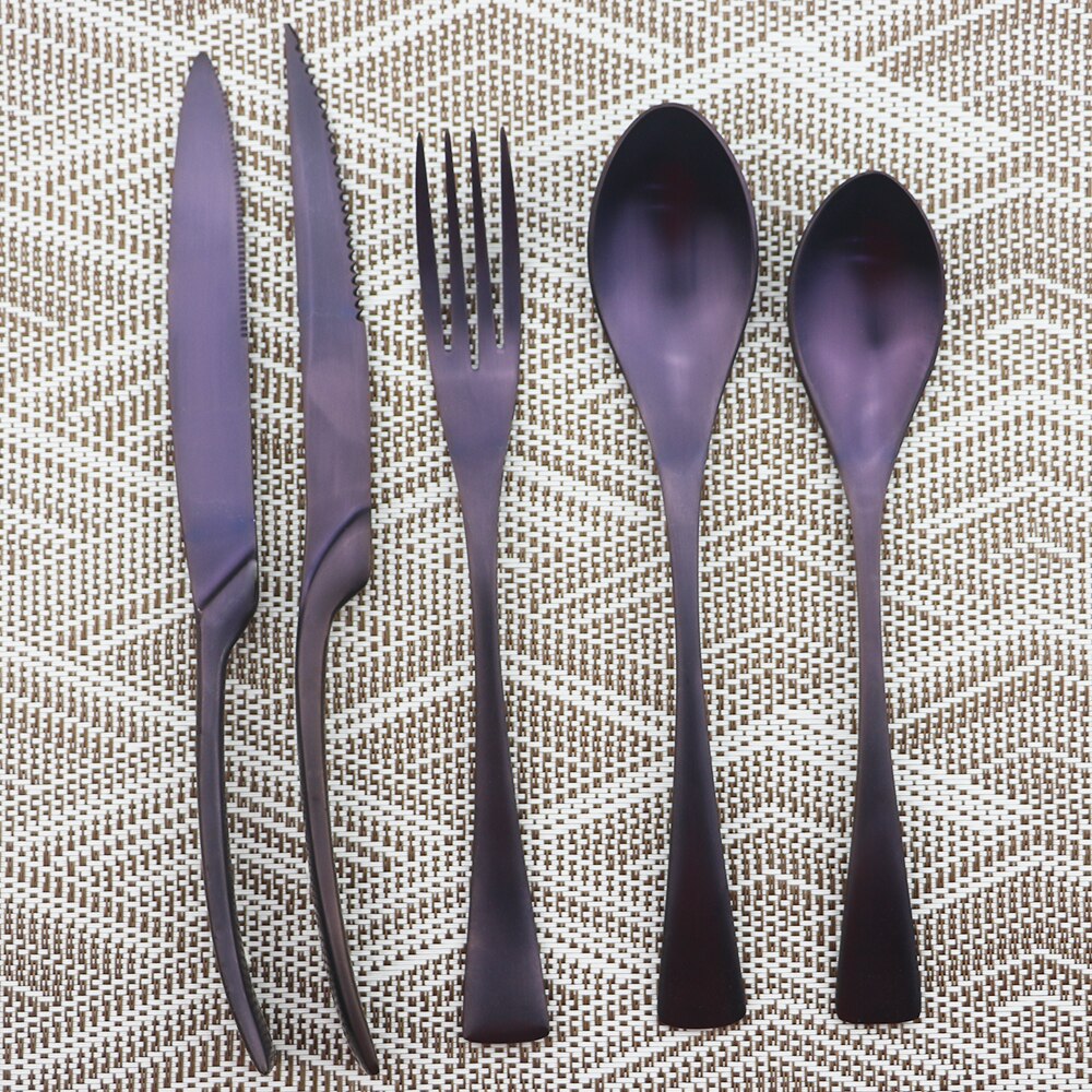 Paars Restaurant Herbruikbare Servies Set Metalen Bestek Set Rvs Keuken Servies Mes Vork Lepel Set: 5pcs a