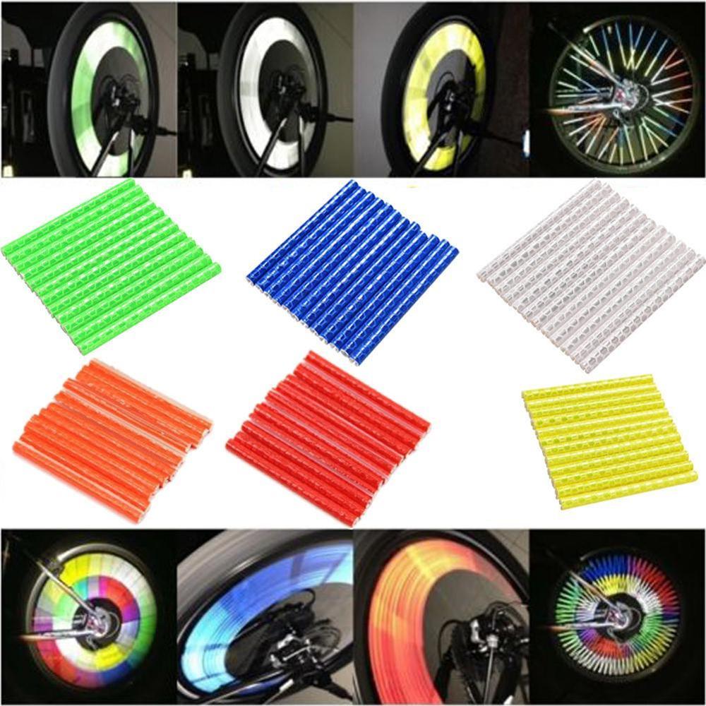 12Pcs Color Bike Wheel Rim Light Spoke Clip Safety Tube Bicycle Warning Light Reflective Strip Reflector Bike Accessories