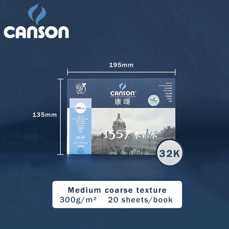 CANSON Watercolor Book/Pad/Paper 8/16/32K A3/A4/A5 180/200/250/300g/m² Art Drawing Watercolor Paper Stationery 1557: 1557-book-300g-32K