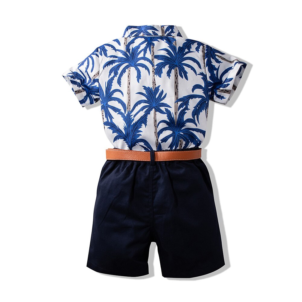 1-6Y bebé niño conjunto de ropa de verano Estilo Hawaiano manga corta Camisa con botón debajo del cuello + Pantalones cortos + trajes de banda de cintura