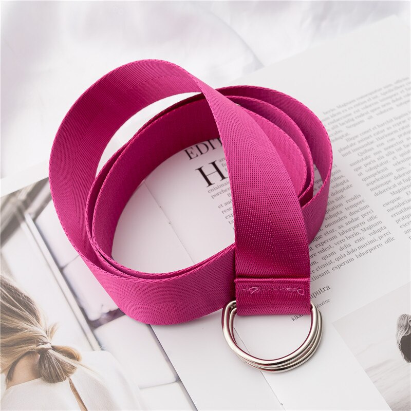 FOLOBE Women Unisex Belt Solid Canvas Belts Woven Female Fabric Waistband White Black Red Yellow Men: Fuchsia