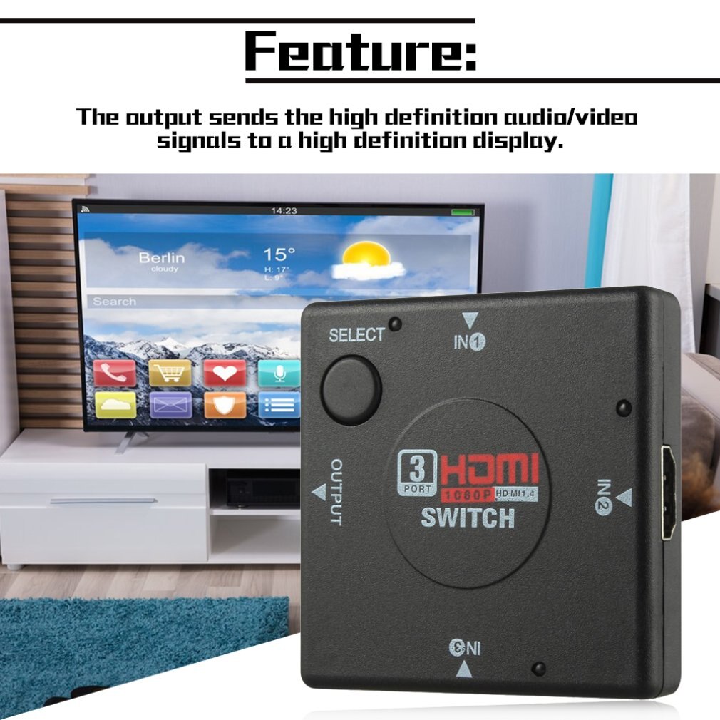 Mini 3 Switch High Definition 3 Port HDMI Switcher HDMI Splitter HDTV HD DVD 1080P Vedio Adaptor Suitable for PS3 Black LESHP