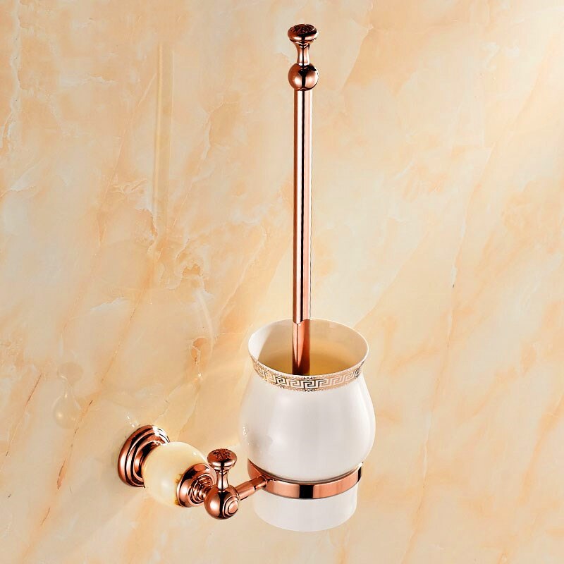Roze gouden badkameraccessoires, jade badjashaak, handdoekring, toiletrolhouder, koper, messing, moderne badkameraccessoireset  wb8870