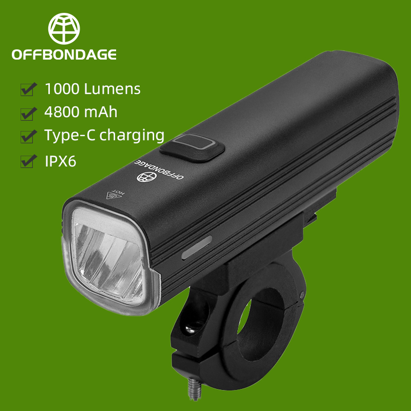 OFFBONDAGE Fahrrad-Frontlicht, regenfest, über USB wiederaufladbar, Fahrradlicht, 1000 lm, Fahrradscheinwerfer, LED, 4800 mAh, Taschenlampe, Fahrradlampe: Burgunderrot