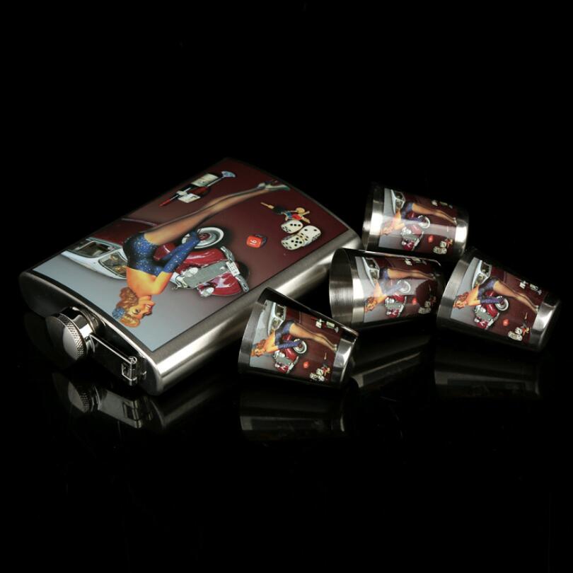 8 oz stainless steel hip flask character pattern beauty diagram wine suit stainless steel hip flask suit
