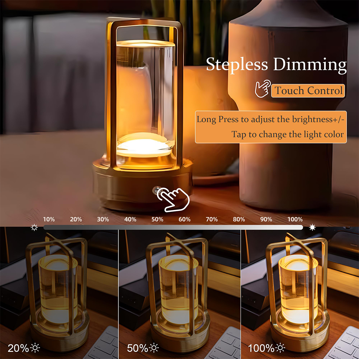 Lámpara de mesa táctil LED lámpara de aluminio recargable lámpara de hogar sin cuerda dormitorio comedor de escritorio decoración de lectura creativa