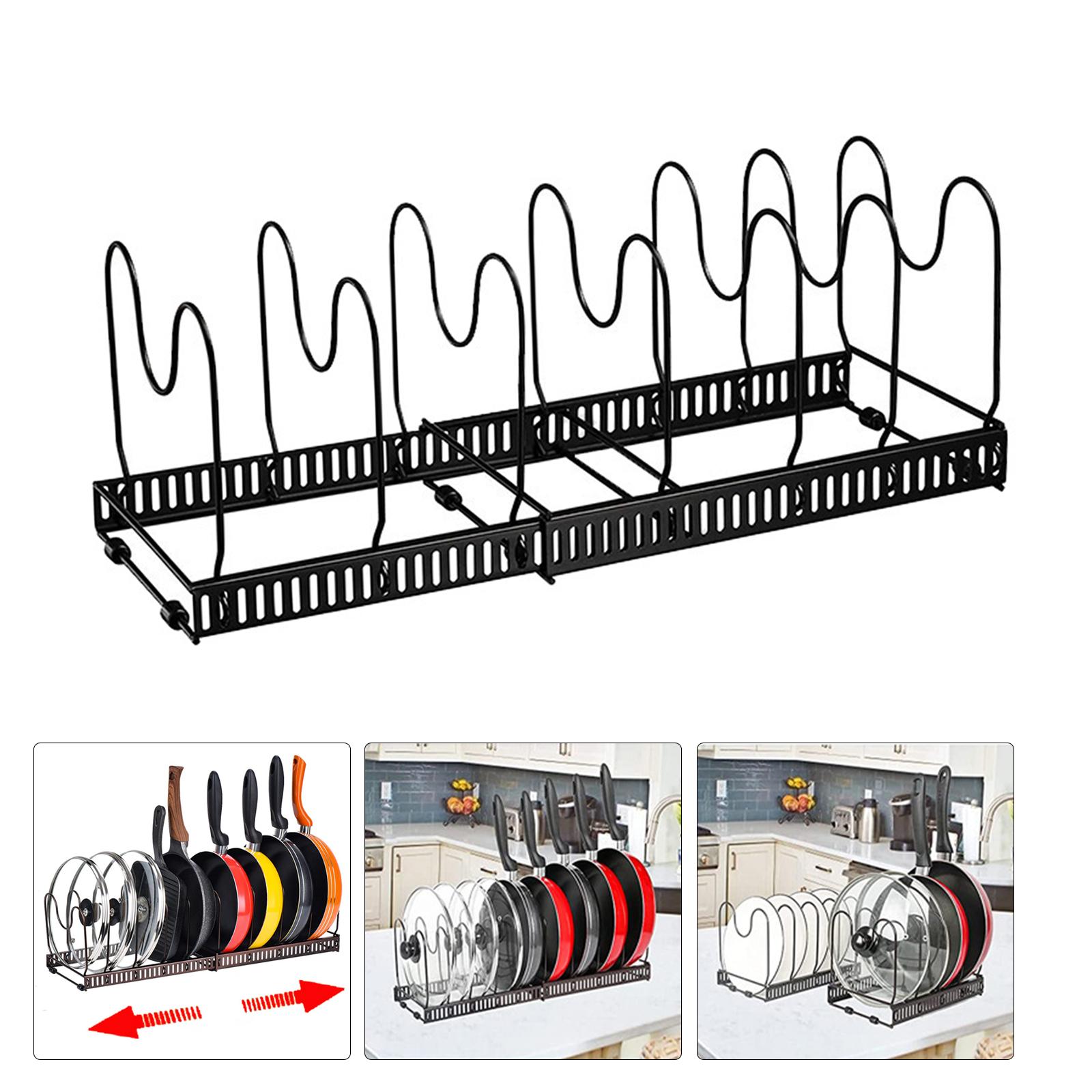 Pan Organizer Expandable Cookware Multi-Function with 2 DIY Methods Pot Rack Holder U-Shape for Kitchen Cabinet Plate Counter
