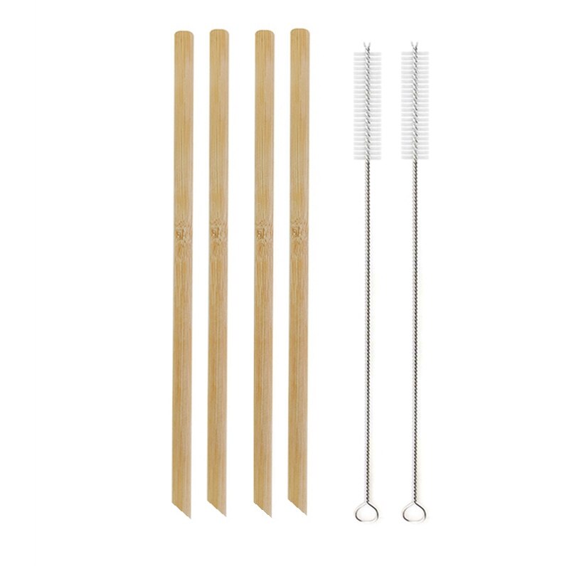 Natural Bamboo Straw Reusable Drinking Straws with Case + Clean Brush Eco-friendly Bamboo Straws Bar Cocktail Drinks Tools: 4Pcs Sharp