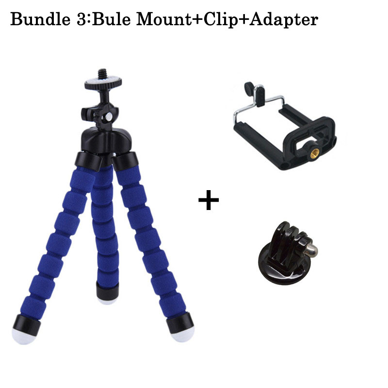 Mini Flexibele Spons Octopus Statief voor iPhone Samsung Xiaomi Huawei Mobiele Telefoon Smartphone Statief voor Gopro Camera DSLR Mount: Blue Clip Adapter