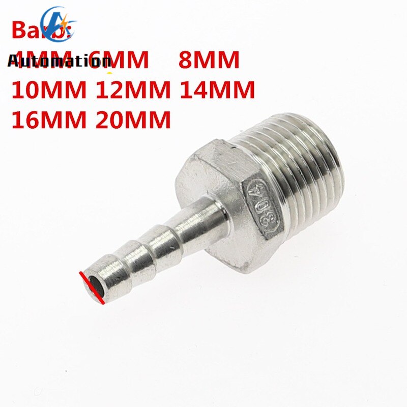 6 8 10 12mm Hose Barb Tail 1/8" 1/4" 1/2"BSPT Male Thread Connector Joint Pipe Fitting SS304 Stainless Steel Coupler Adapter