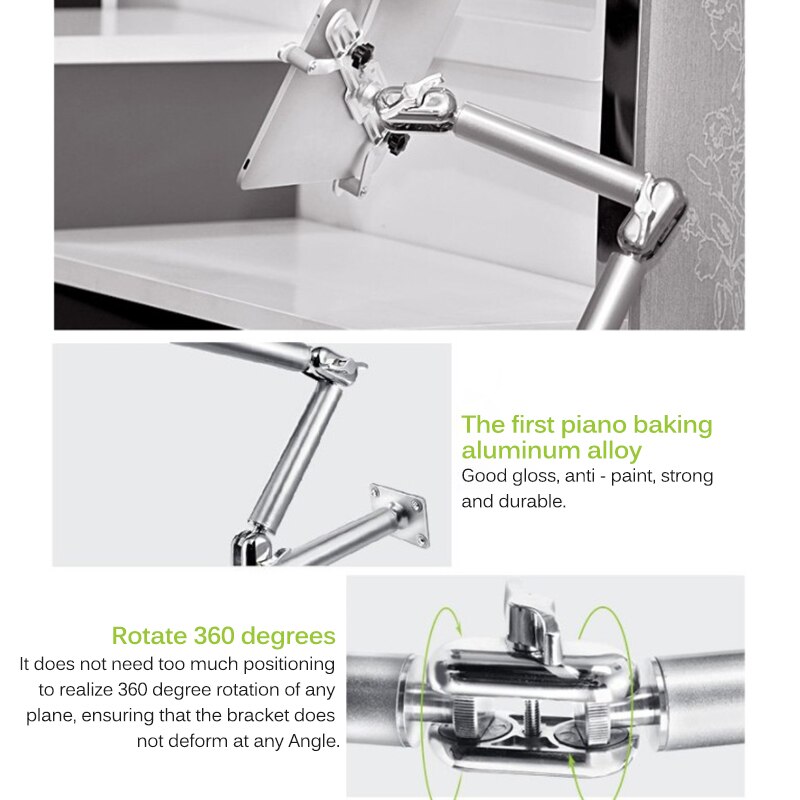 360 Adjustable Tablet Wall Mount Tablet Bracket Tablet Holder Flexible Aluminum Alloy Foldable Clamp Head For Desk Car Bed