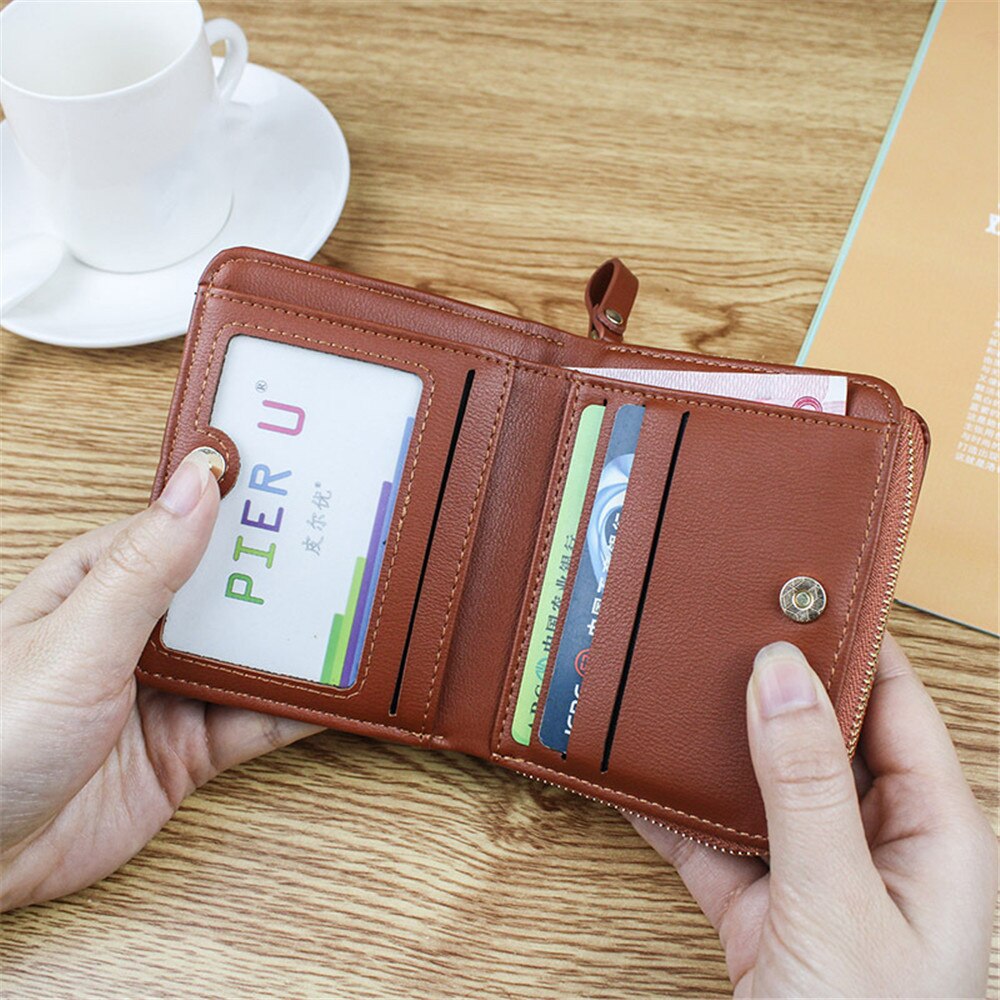 Women Wallet Pu Leather Purse Women Bifold Wallets Mini Cards Holders Zipper Wallets Pocket Coin Retro Purse