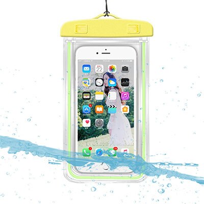 3.5-6 tommer vandtæt svømmetaske telefonpose drift dykning lysende undersøisk tørtaske telefon cover til vandsport strand: Gul farve