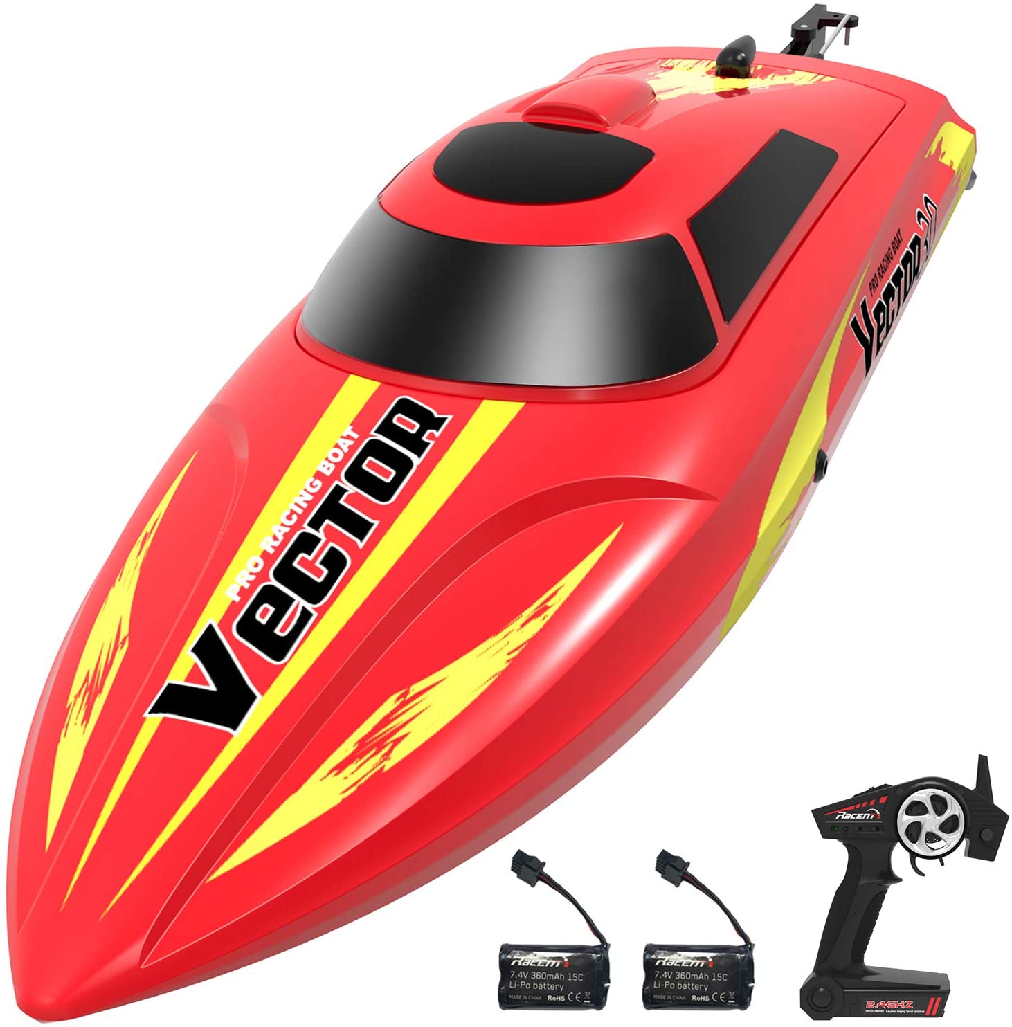 VOLANTEXRC Vector30 Remote Control Boat for Pools & Lakes, High Speed RC Boat for Kids or Adults with Self-righting (795-3) red