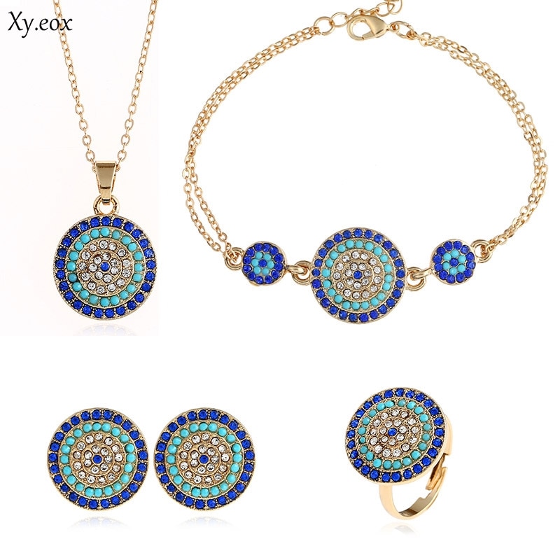 5pcs/set Jewelry Necklace Micro Pave Zircon Turkish Evil Eye set