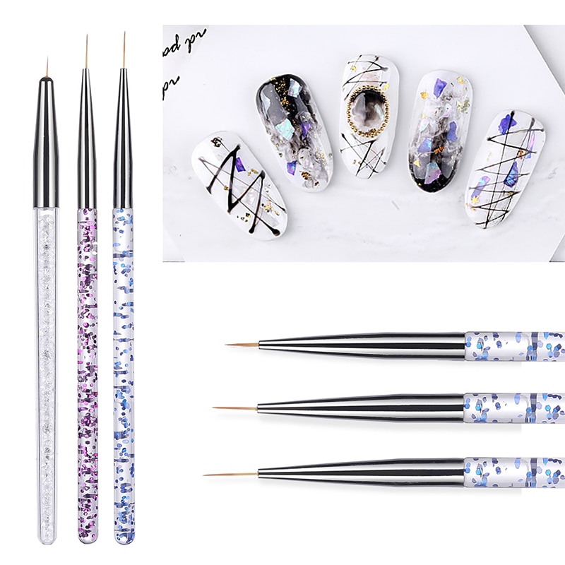 PinPai 3 stks/set Nail Art UV Gel Borstel Kristal Acryl Dunne Liner Drawing Pen Schilderen Strepen Bloem Nail Art Manicure gereedschap