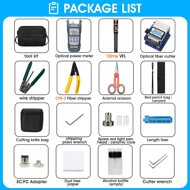 Ftth-glasfaser-werkzeugset mit glasfaser-leistungsmesser und 10mw optischen fehlerortungsgeräten (aua -6s ftth-werkzeug)