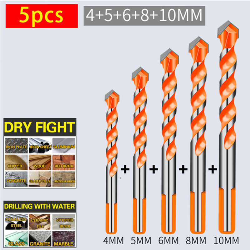 5PCS 4-12mm Tungsten Carbide Masonry Drill Bit Set for Metal Steel Porcelain Ceramic Tile Concrete Brick Wood Drilling Tools: Brown