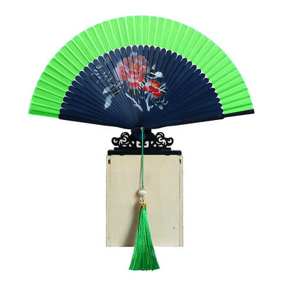 Abanico de baile Para mujer, ventilador de seda de bambú, Cheongsam chino, Hanfu, clásico, portátil, Para Boda, Verano