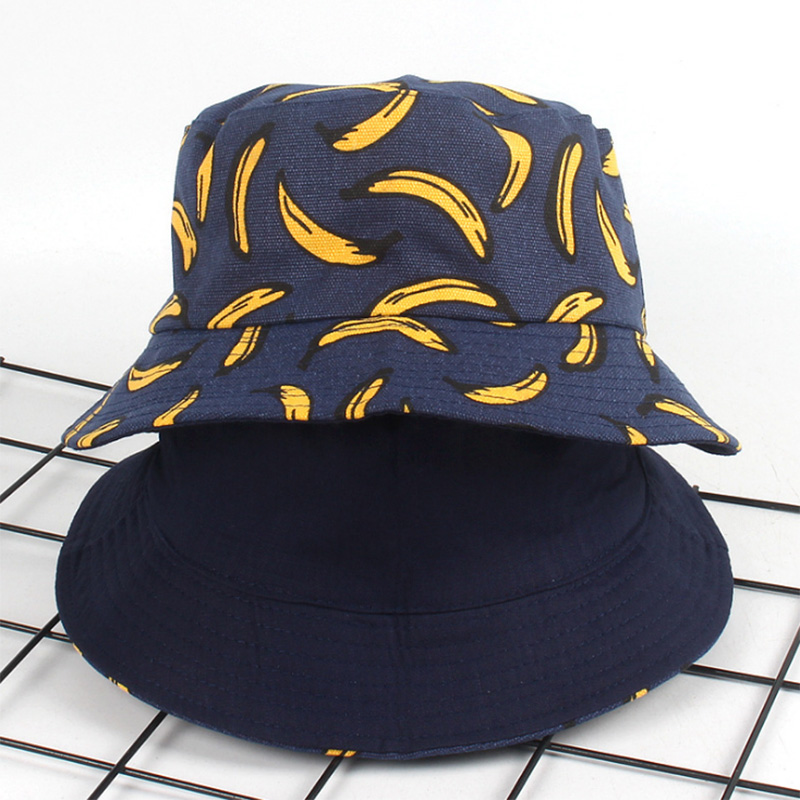 -Zomer Outdoor Emmer Hoed Unisex Zomer Emmer Cap Banana Print Vissen Visser Hoed Casual Mode Platte Hoeden Navy blauw