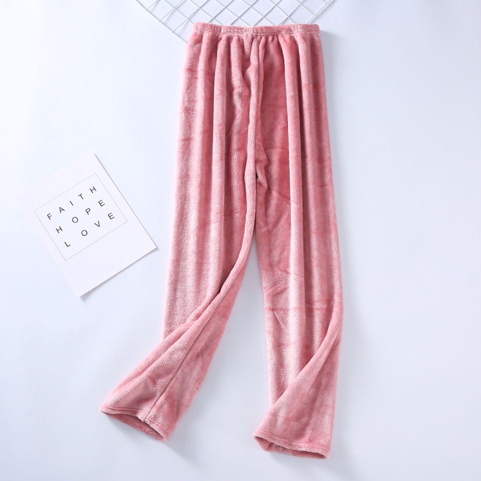 Pantalones de dormir largos para mujer, franela lisa, pijamas de lana en Coral, ropa de dormir suave y cómoda, estilo coreano: pink