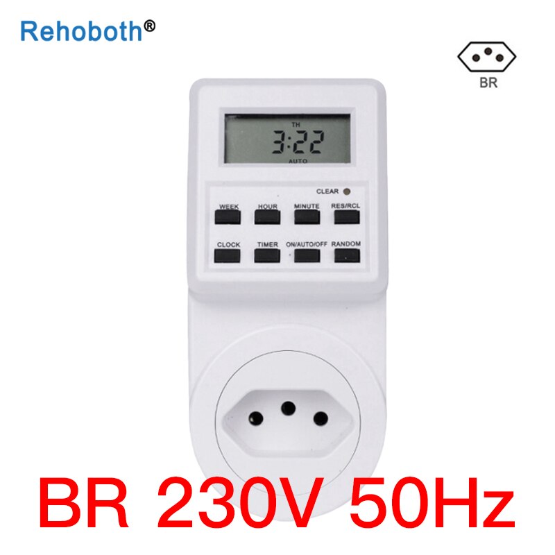 Elektronisk digital timer kontakt stik 24 timer cyklisk eu uk au us br fr stik køkken timer udtag programmerbart tidsindtag: Br   ac230v