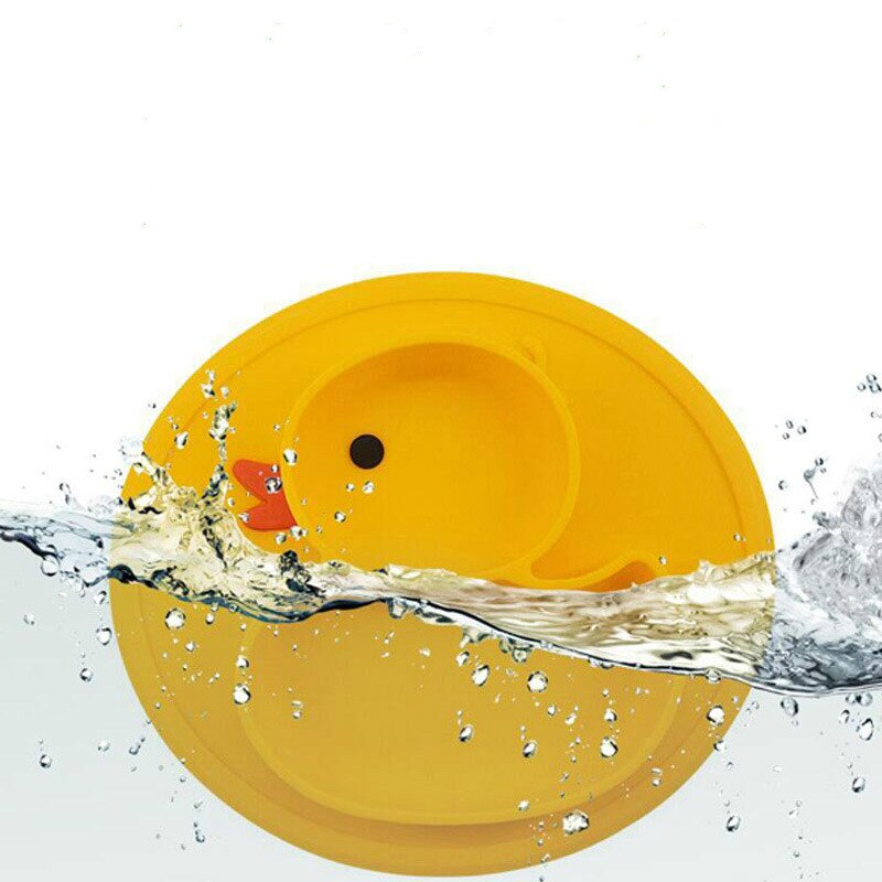 Bandeja de alimentación de silicona antideslizante para alimentos, con bonitos dibujos de animales, pato, bandeja para comida, soporte para comida para bebé, niño pequeño, Chico, cuenco para niños