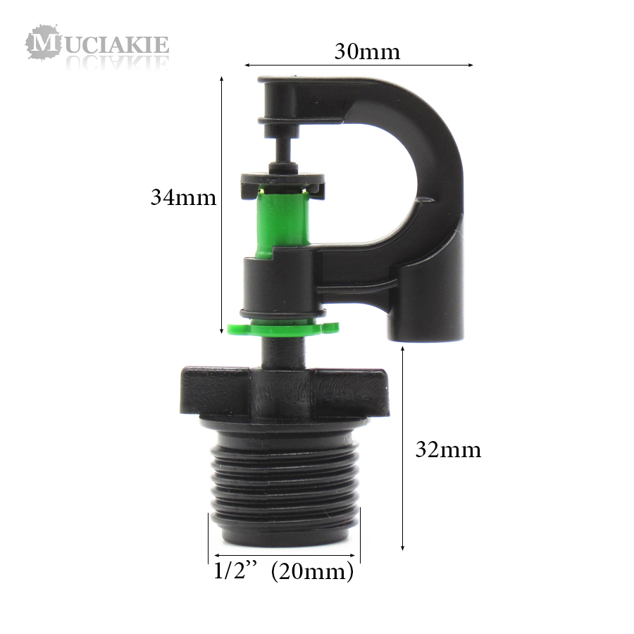 MUCIAKIE 10PCS G-getypt 360 Graden Roterende Micro Tuin Sprinkler 1/2 &#39;&#39;(20mm) buitendraad Connector Gazon Tuin Irrigatie