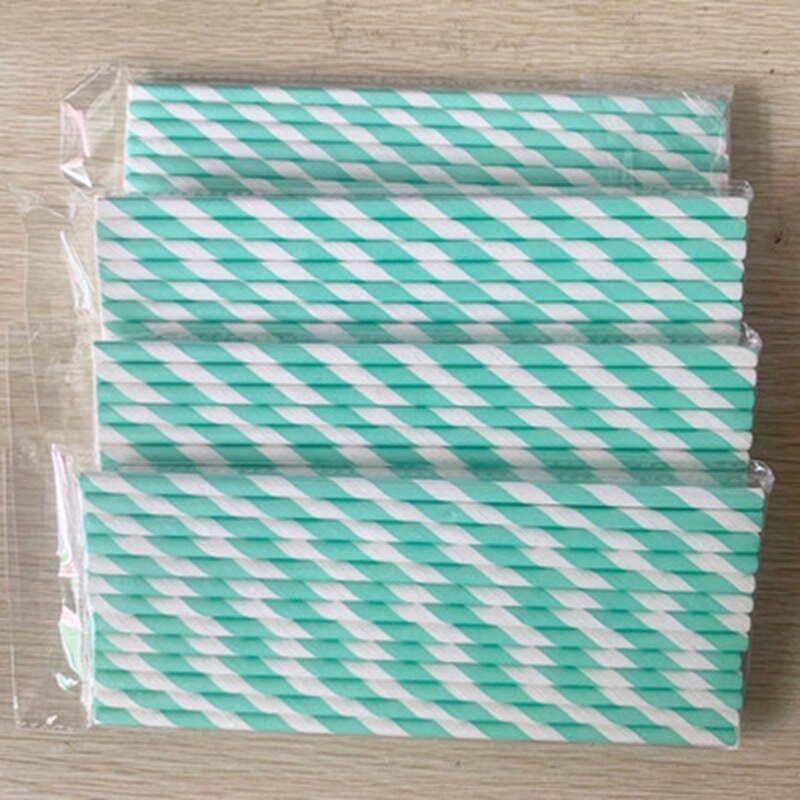 25Pc Papier Rietjes Gestreepte Wegwerp Party Paper Rietje Servies Bruiloft Verjaardag Partij Decoratie Baby Shower Benodigdheden: light green