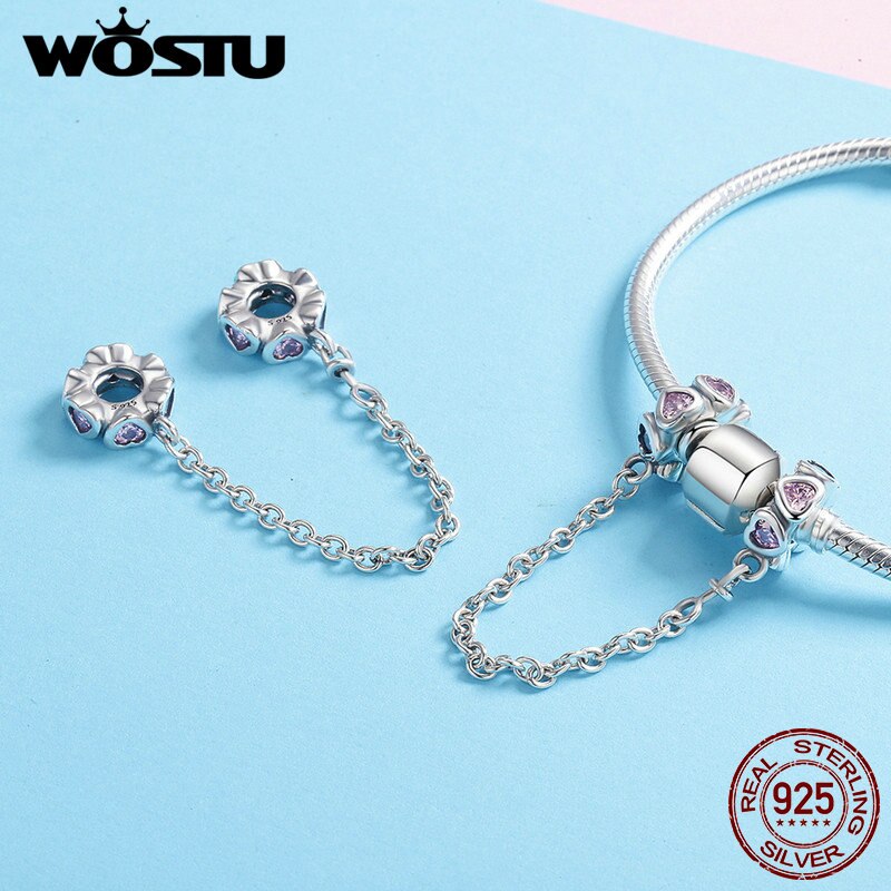 WOSTU Echtem 925 Sterling Silber Elegante Herz Ebene Perlen passen Original Charme Armbinde Für Frauen Schmuck SCC562