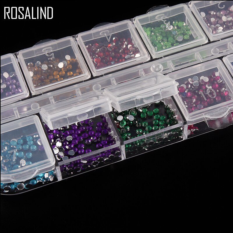 ROSALIND 1.5mm 12 Kleuren Nail Decoratie Ronde Box Steentjes Shinny Nail Art Decoraties