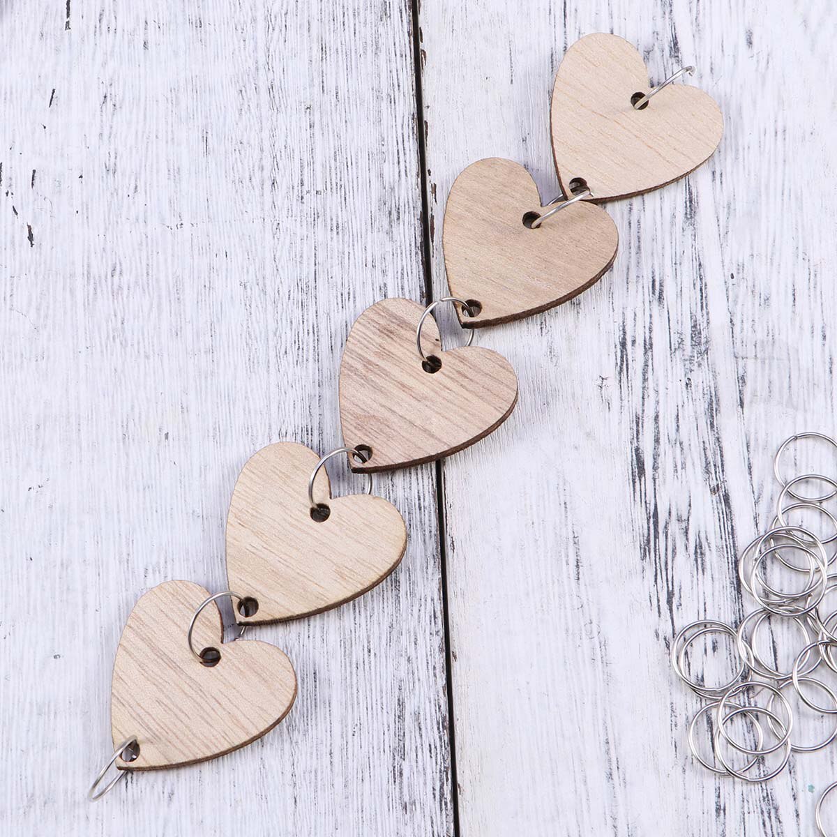 50PCS Calendar Accessories DIY Birthday Reminder Home Hanging Decor Iron Loops Heart Wooden Slices for Office Home