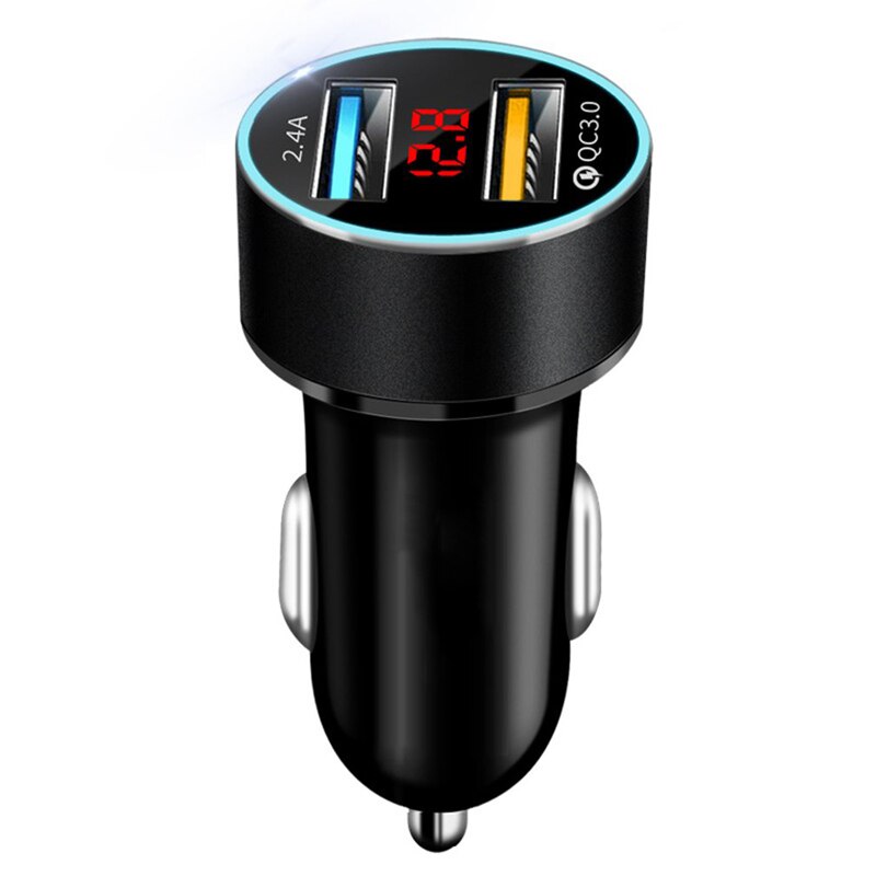 USB Car Charger For iPhone XR 11 Honor 30 Fast Car Phone Chargers Fast Charging With LED Display 3.1A Dual USB Phone Car Charger: Black