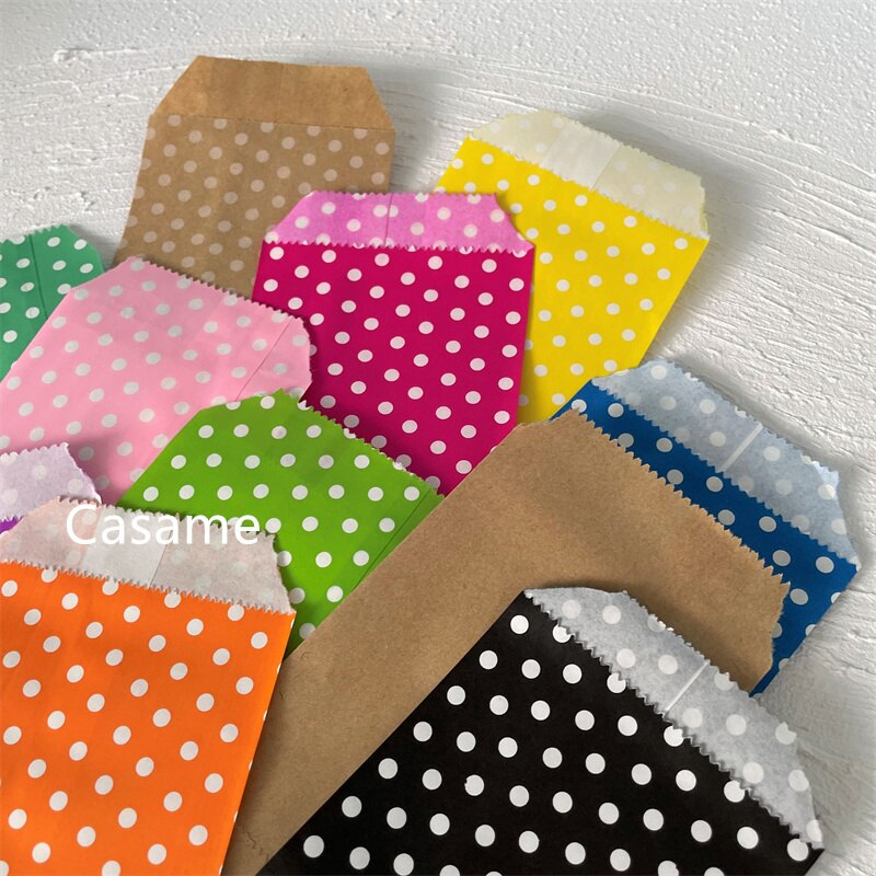 Sacs à bonbons biodégradables pour friandises, 100 pièces 8x15 cm, sacs en papier pour de fête, sac artisanal en papier imprimé à pois, sac de boulangerie, de mariage pour enfant: Mixed