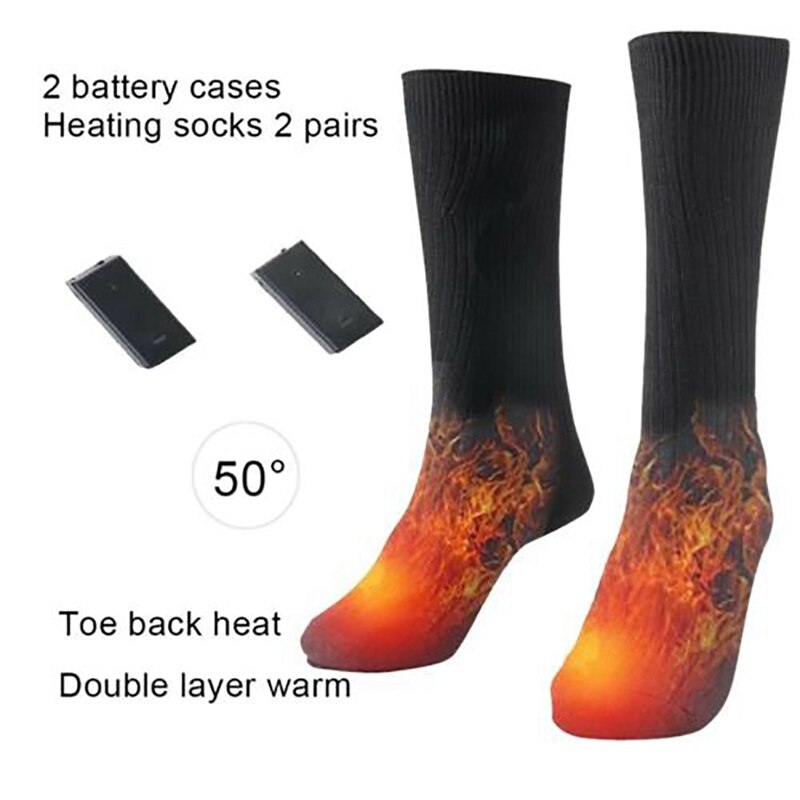 Men Women Battery Operated 3V Thermal Cotton Heated Socks Winter Foot Warmer Electric Socks For Hiking Ice Fishing