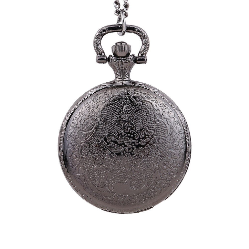 Gladde zwarte/zilveren kast quartz zakhorloge, volledig jachtdoos dames heren fob horloge klok relogio de bolso  #4 m 14