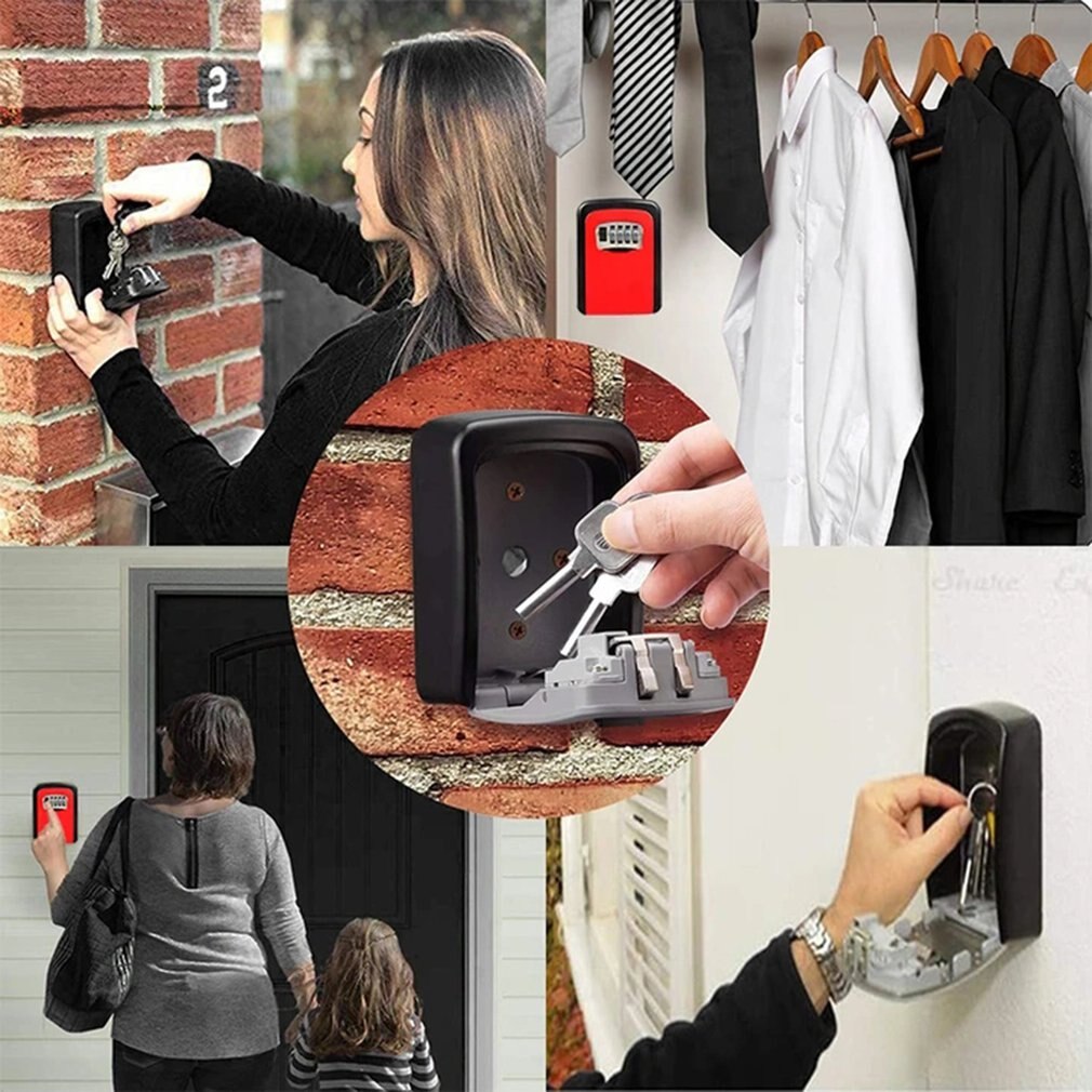 Key Safe Box Outdoor Digit Wall Mount Combination Password Lock Aluminum Key Storage Box Security Safes
