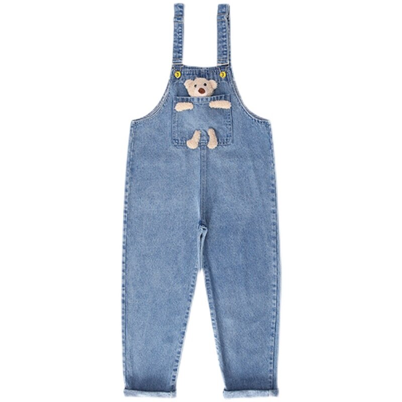 Tuta per bambini jeans per ragazze 2022 tasche per tuta con bretelle in denim per bambini con orso primavera autunno pantaloni per bretelle per ragazze adolescenti