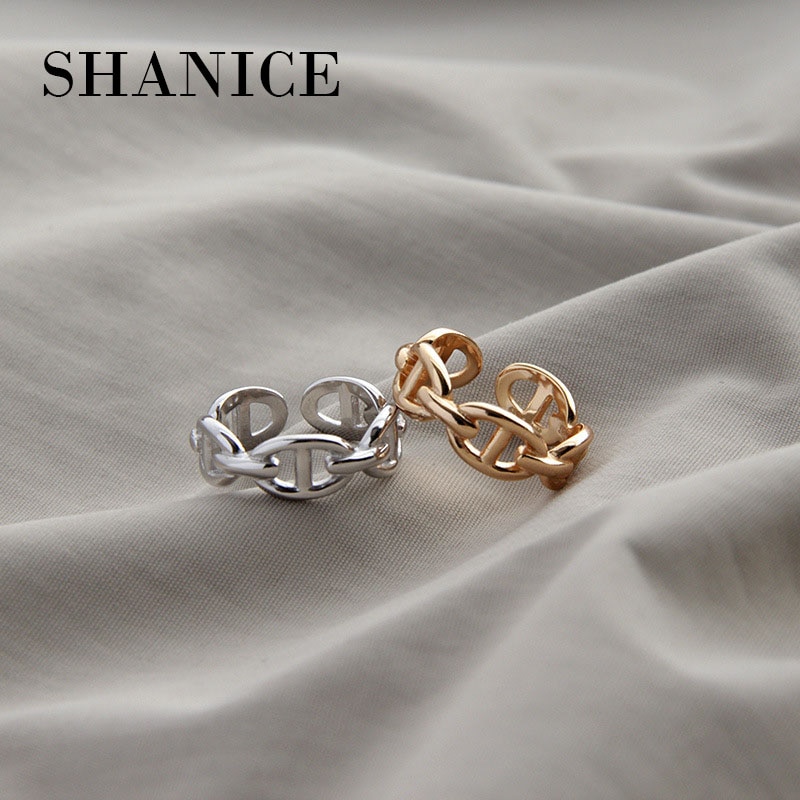 SHANICE 925 Sterling Silver Open Ring Gold Silver Color Chunky Chain Rings Link Twisted Geometric Rings for Women