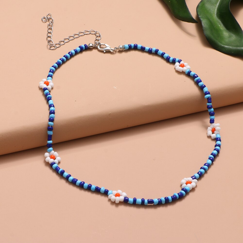 FNIO Y2K-collar con cuentas de flores para mujer, gargantilla de perlas cortas de colores bohemios, joyería femenina: Chapado en cobre envejecido