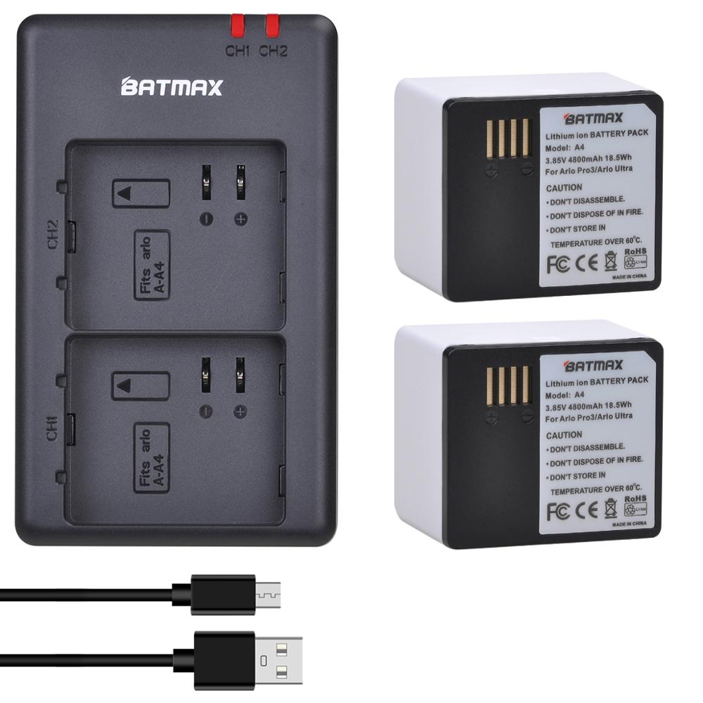 2Pcs 3,85 V 4800mAh Batterie + Dual USB Ladegerät für Arlo Ultra und Pro3 Kamera (VMA5400): 2Pc set
