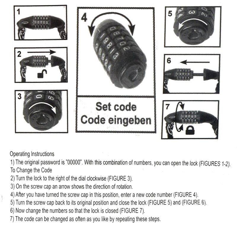 Bicycle Lock,5-Digit Combination of Bicycle Chain Lock,for Bicycles and Motorcycles,Gate Fence,Glass Door,Scooter Lock