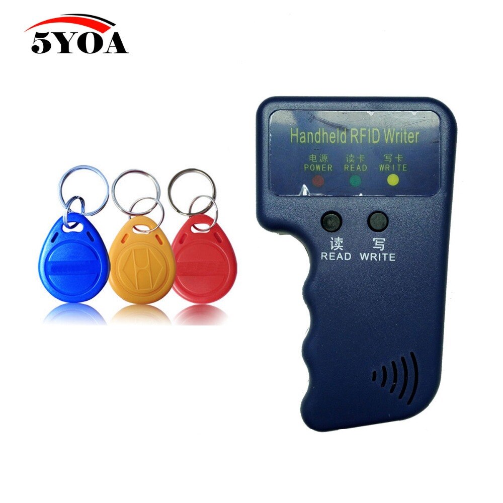 5YOA Handheld 125KHz EM4100 RFID Copier Writer Duplicator Programmer Reader + 3Pcs EM4305 T5577 Rewritable ID Keyfobs Tags Card