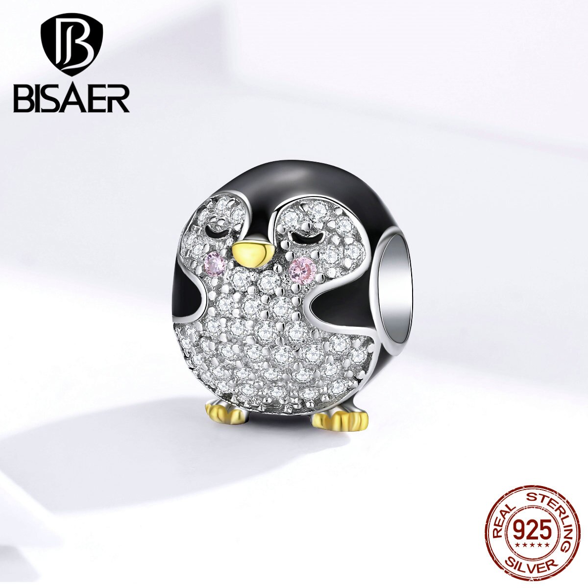 Pingüim jóias bisaer 925 prata esterlina sorte pingüim encantos apto para contas pulseiras zircão cúbico diy jóias fazendo efc126