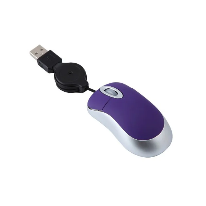 Mini Portable Wired Retractable Mouse Computer Mause Small Hand USB Optical 1000 DPI Office Mice for PC Laptop Notebook for Kids: PURPLE