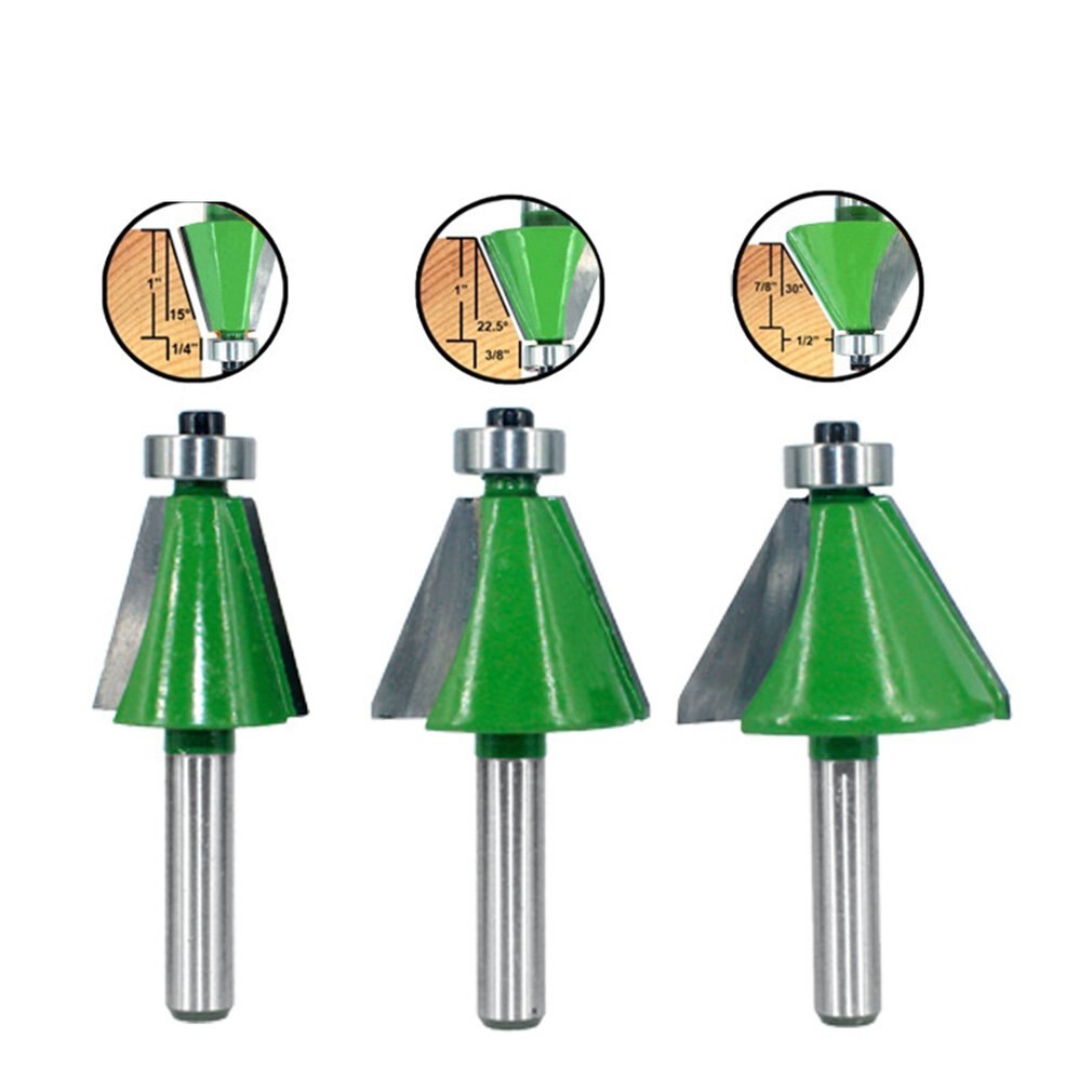 3 Stks/set Schacht Chamfer Frees 15 22.5 30 Graden Frees Voor Hout Woodorking Bit Machine Tool