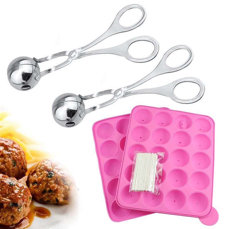 Boulettes de viande rondes en acier inoxydable, avec moule à sucette et 20 bâtonnets, outils de cuisine créatifs pour la maison, 2 pièces