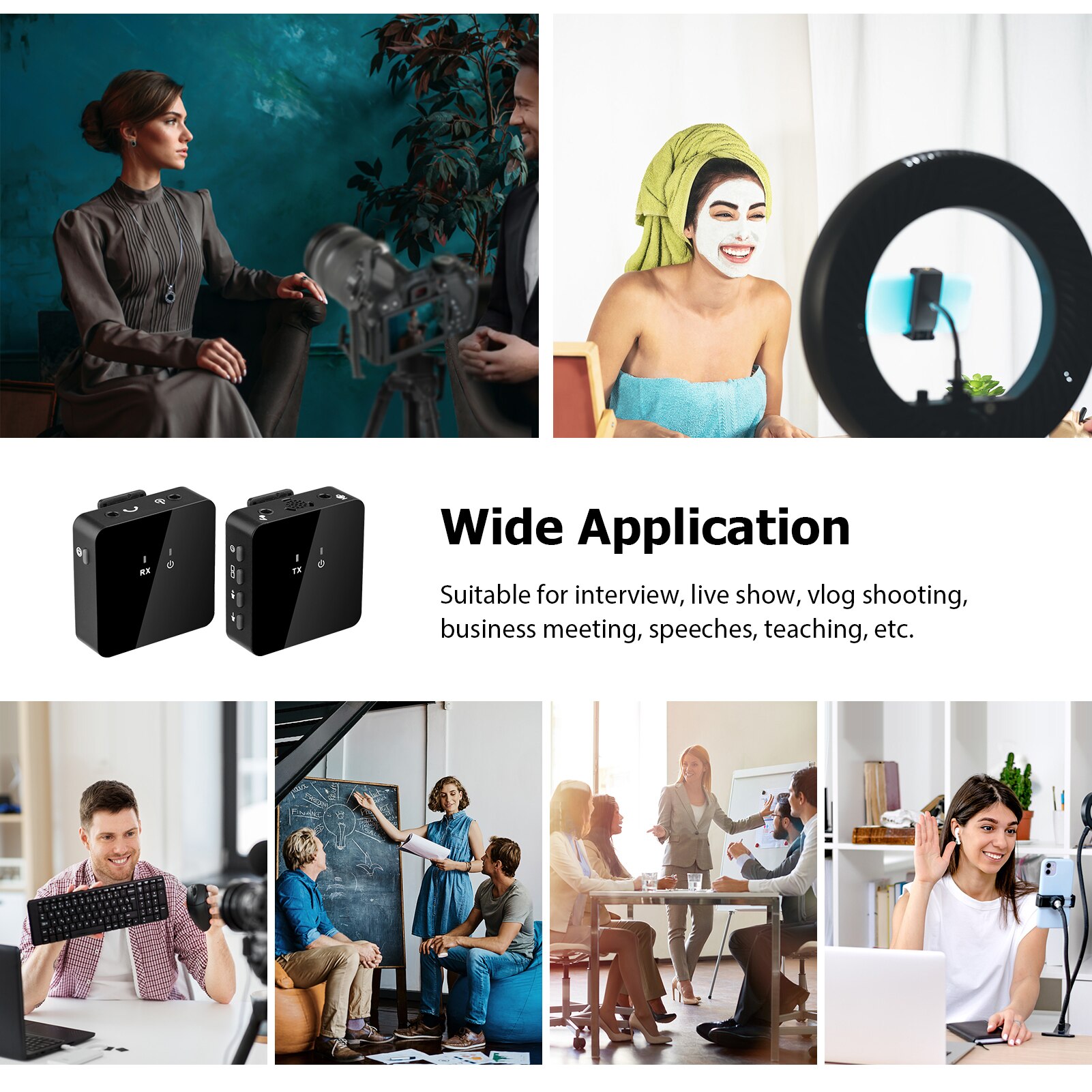 UHF Wireless Lavalier Microphone with Transmitter &amp; Receiver Clip-on Rechargeable Mic for Interview Live Show Vlog Shooting